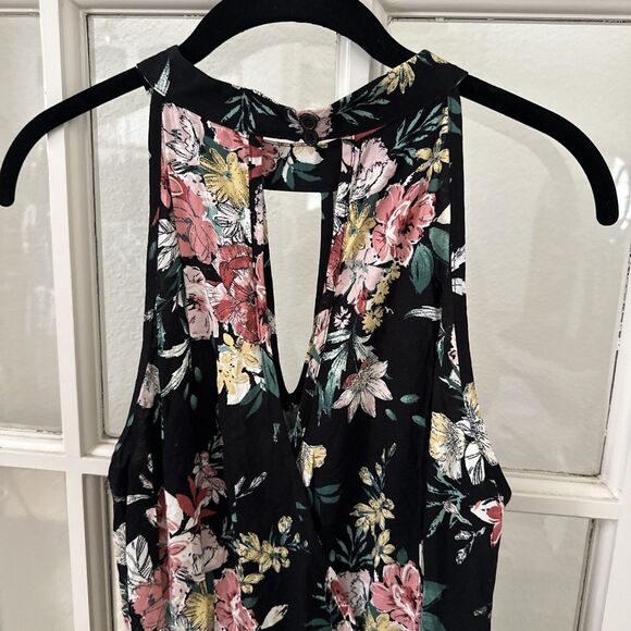 Floral Maxi Halter Dress Keyhole Front and Back Womens Medium Boho Elastic Waist - Picture 7 of 11